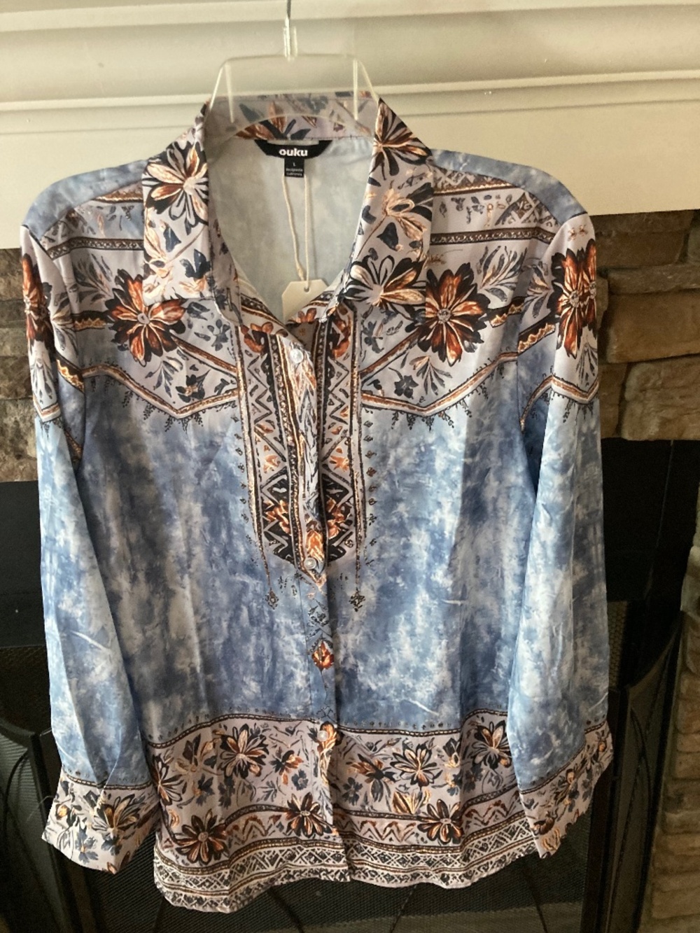 Elegant button up long sleeve new size L
